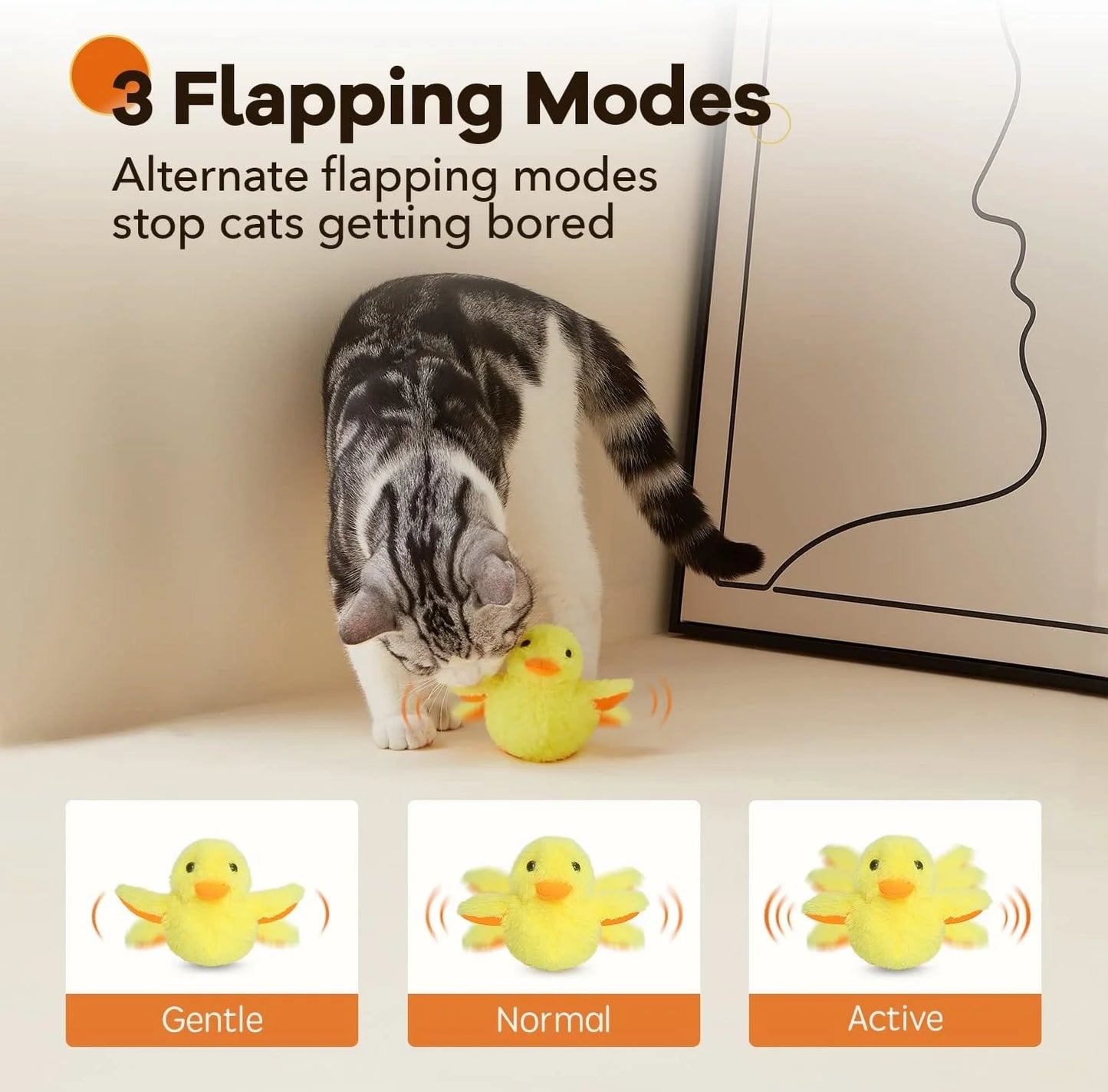 Interactive Cat Toys Rechargeable Flapping Duck Cat Toys with Catnip Duck Quacking Touch Activated Cat Toy for Indoor Cats Kitten Play Chase Exercise (No Flying)
