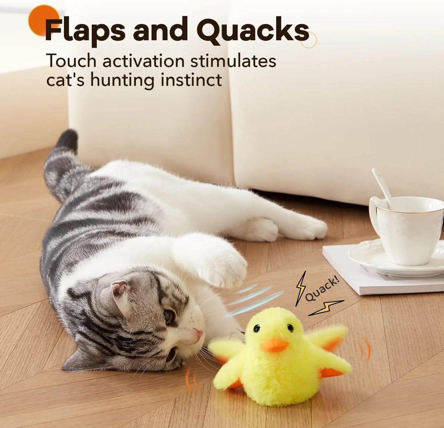 Interactive Cat Toys Rechargeable Flapping Duck Cat Toys with Catnip Duck Quacking Touch Activated Cat Toy for Indoor Cats Kitten Play Chase Exercise (No Flying)