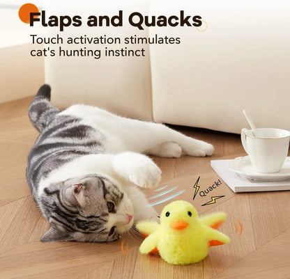 Interactive Cat Toys Rechargeable Flapping Duck Cat Toys with Catnip Duck Quacking Touch Activated Cat Toy for Indoor Cats Kitten Play Chase Exercise (No Flying)