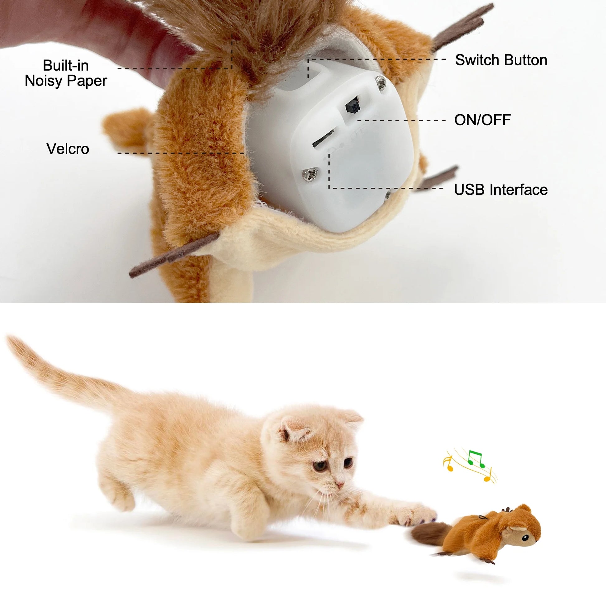 Interactive Cat Toys Flapping Squirrel for Indoor Cats Rechargeable Cat Toy Vivid Chirping, Automatic Beating Wings Kitty Toys with Catnip for Kitten Exercise, Hanging Toys Self Play
