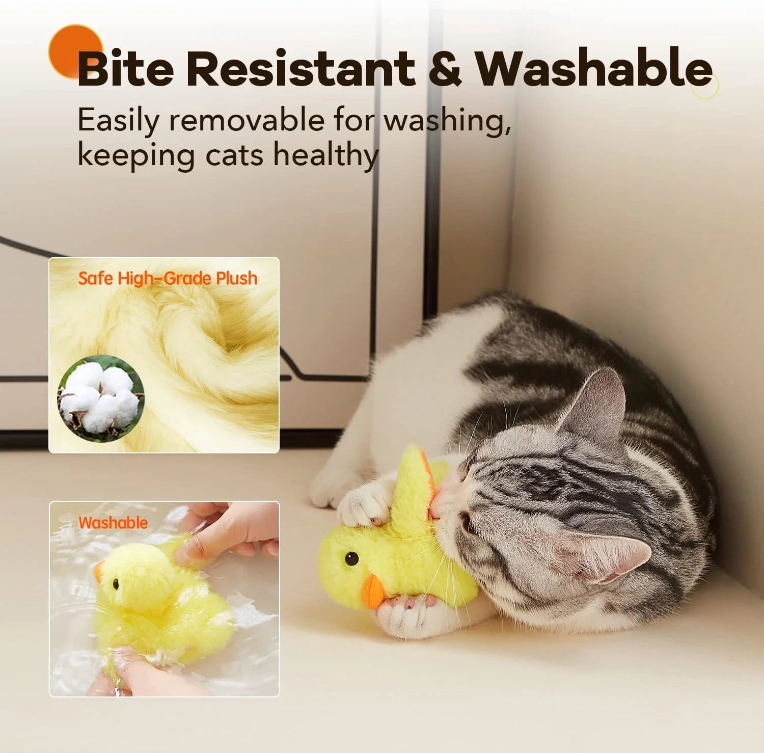 Interactive Cat Toys Rechargeable Flapping Duck Cat Toys with Catnip Duck Quacking Touch Activated Cat Toy for Indoor Cats Kitten Play Chase Exercise (No Flying)
