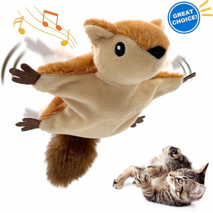 Interactive Cat Toys Flapping Squirrel for Indoor Cats Rechargeable Cat Toy Vivid Chirping, Automatic Beating Wings Kitty Toys with Catnip for Kitten Exercise, Hanging Toys Self Play