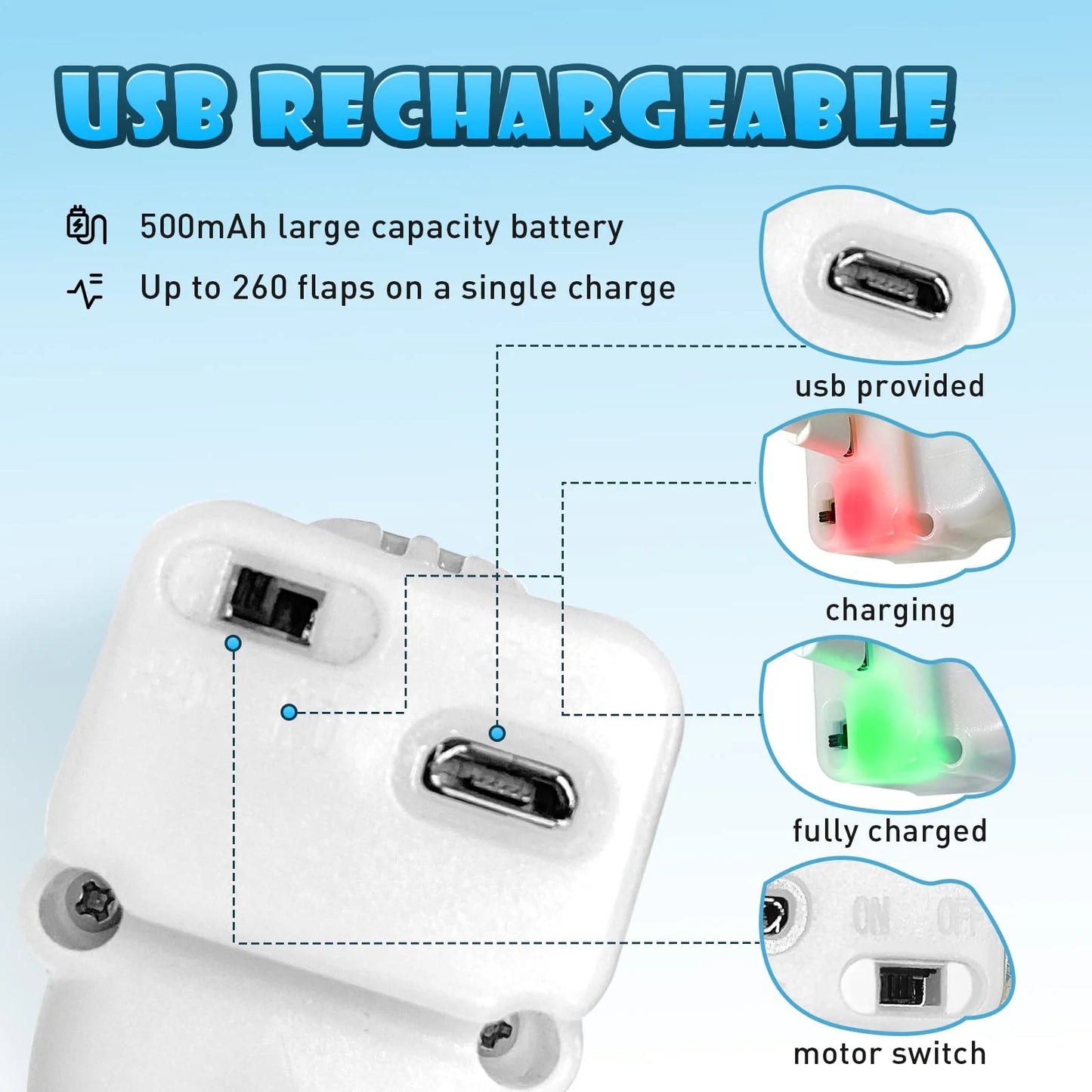 Cat Toys Flapping Bird Rechargeable Touch Activated Toy Interactive Kitten Exercise Toy Cat Kicker Catnip Toys (No Flying)