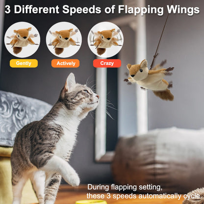 Interactive Cat Toys Flapping Squirrel for Indoor Cats Rechargeable Cat Toy Vivid Chirping, Automatic Beating Wings Kitty Toys with Catnip for Kitten Exercise, Hanging Toys Self Play