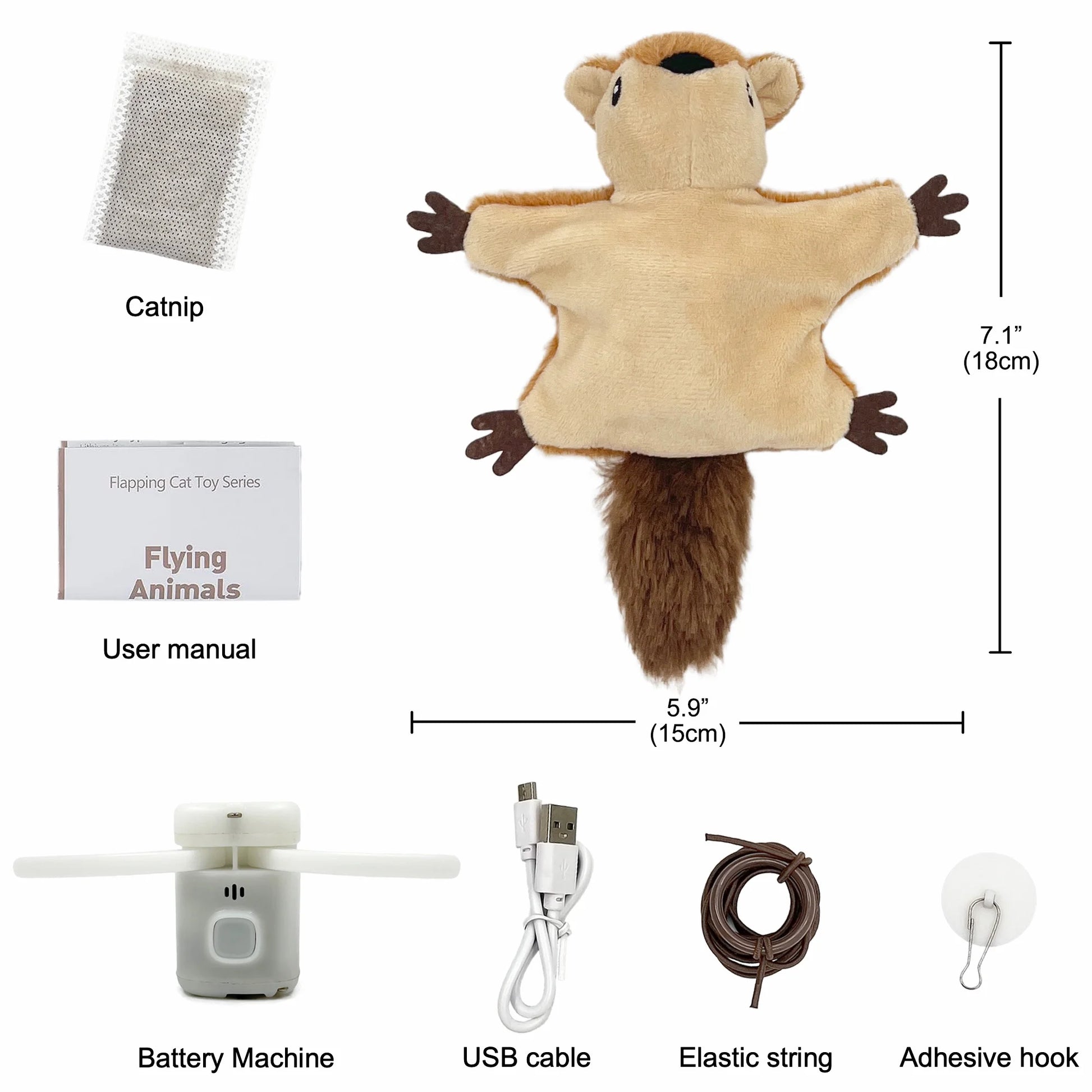 Interactive Cat Toys Flapping Squirrel for Indoor Cats Rechargeable Cat Toy Vivid Chirping, Automatic Beating Wings Kitty Toys with Catnip for Kitten Exercise, Hanging Toys Self Play