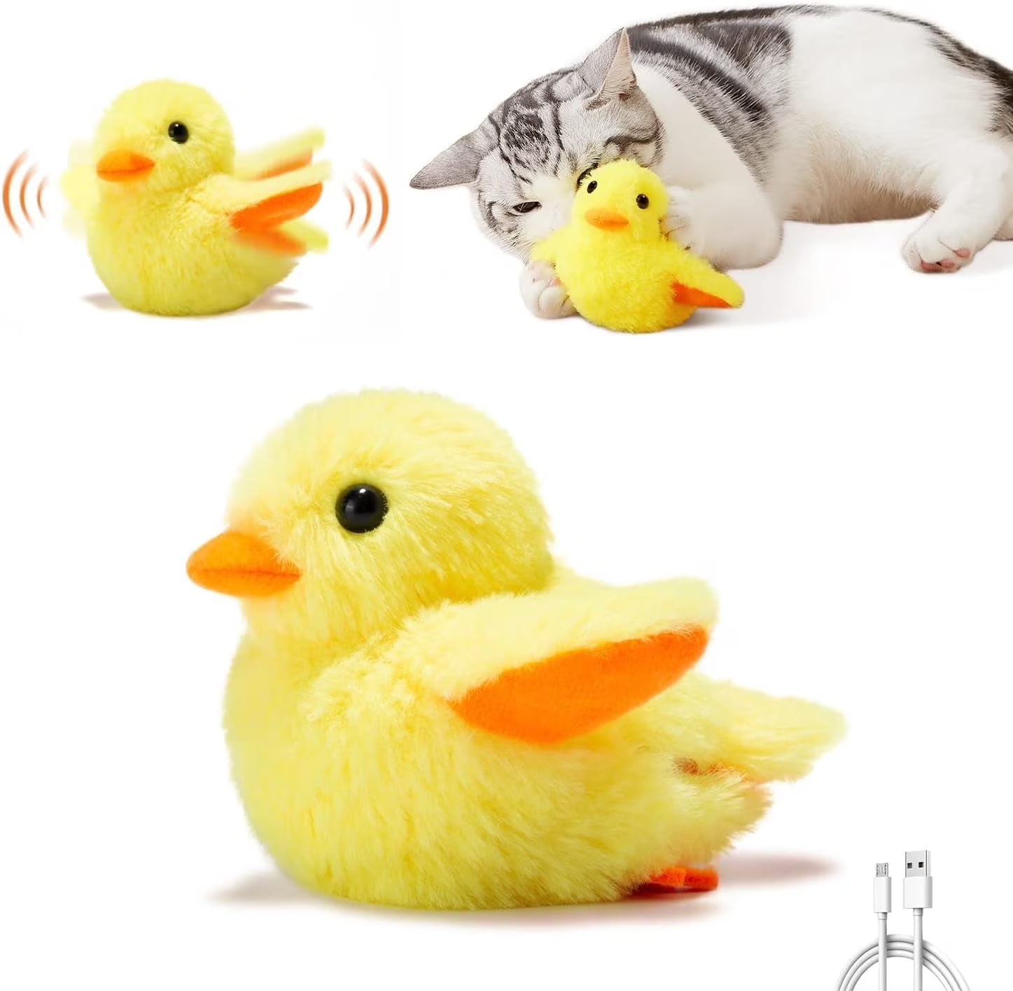 Interactive Cat Toys Rechargeable Flapping Duck Cat Toys with Catnip Duck Quacking Touch Activated Cat Toy for Indoor Cats Kitten Play Chase Exercise (No Flying)